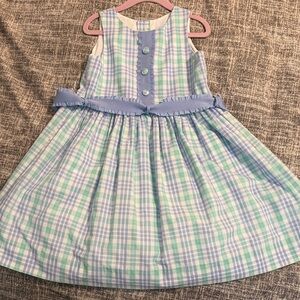 Pastel Blue & Mint Plaid Girls Sleeveless Party Dress - Perfect for Easter